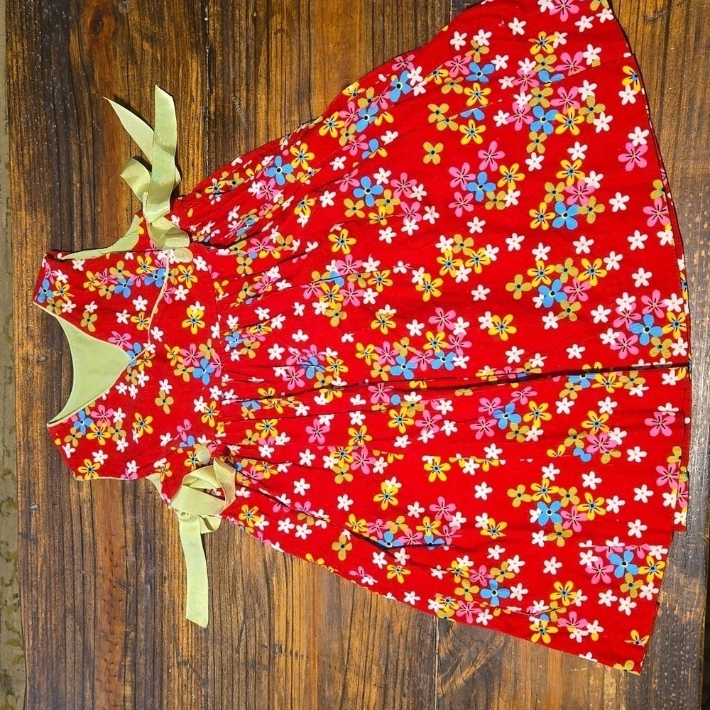 Remember Nguyen Red Floral 100% Cotton Corduroy Dress Size 4T